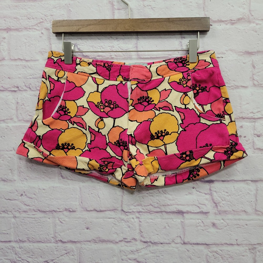Judith March Floral Cuffed Shorts Size M Ruffle Pockets Retro Festival Coquette